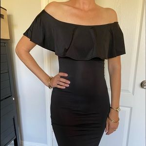 Beautiful fancy night black dress showing shoulder
